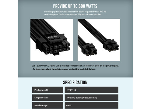 Antec PCIE Gen5 12VHPWR 600W 16P for SP Series ONLY Cable