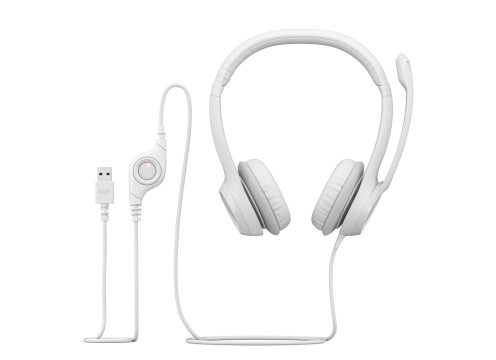 אוזניות מחשב עם מיקרופון מובנה בצבע לבן Logitech H390 USB