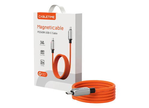 CABLETIME USB-C 240W Magnetic Charging Cable 1m - Orange